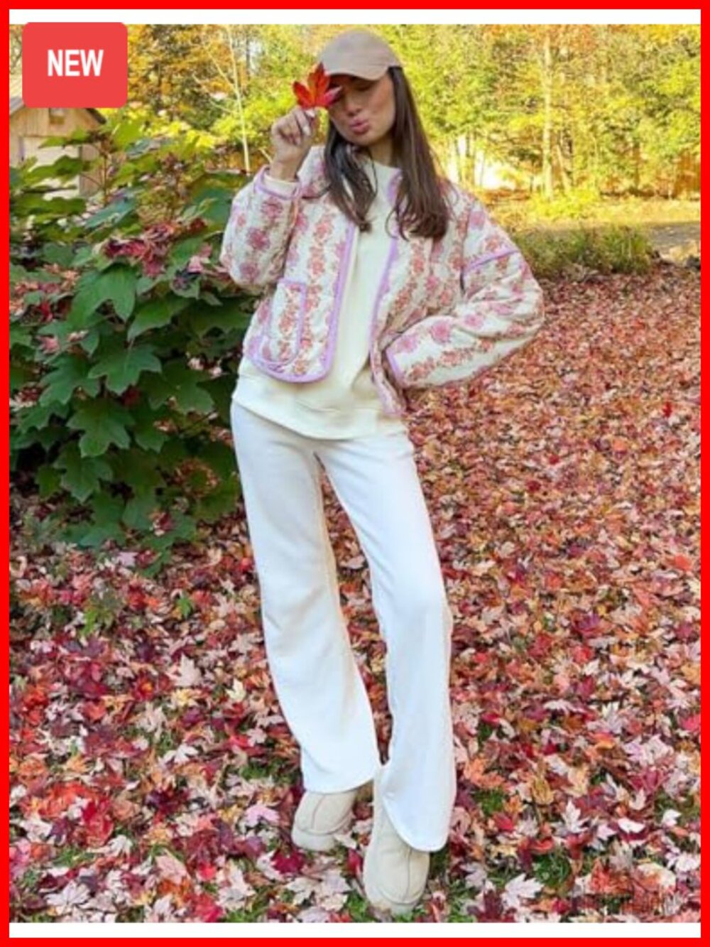 Cropped Puffer Jacket Vintage Floral Print Open Front Lightweight Short Quilted - Picture 4 of 6